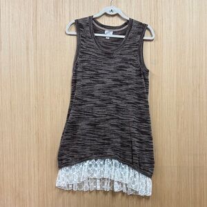 LOGO by Lori Goldstein Brown Sleeveless Top with Lace Hem